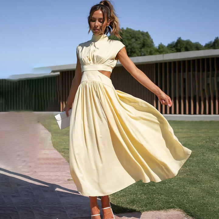 DIANA | PLEATED DRESS WITH HIGH NECK