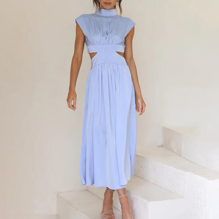 DIANA | PLEATED DRESS WITH HIGH NECK